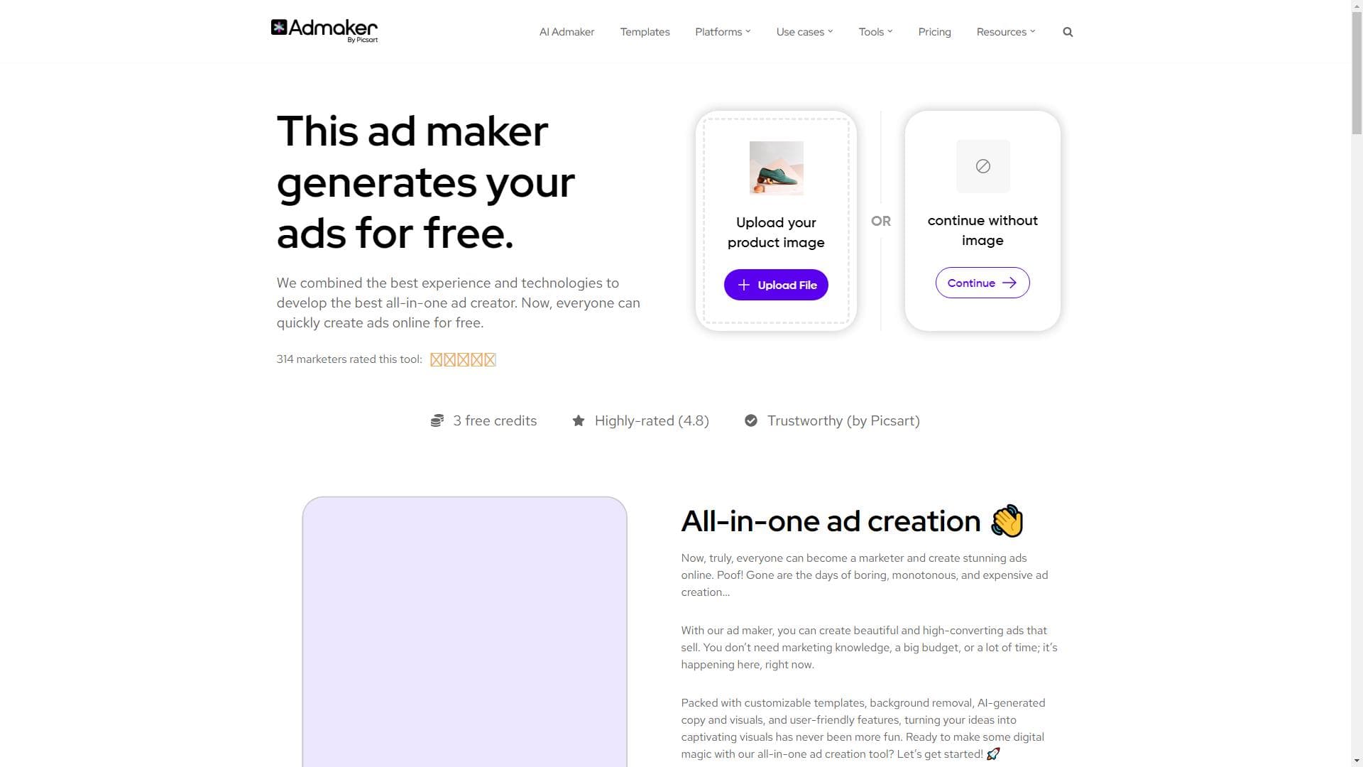 Admaker - 使用人工智能生成社交媒体广告的全方位解决方案