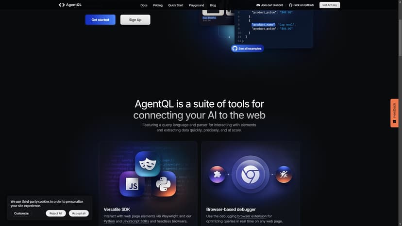 AgentQL - 使用自然语言查询连接LLMs和AI代理，实现精确的自动化。