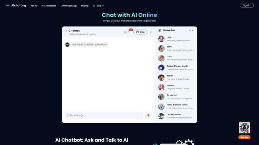 AI Chatting - AI Chatting是一个由GPT-3和GPT-4驱动的免费在线平台，提供与AI聊天机器人、文本生成和图像交互等功能。立即开始你的AI体验！