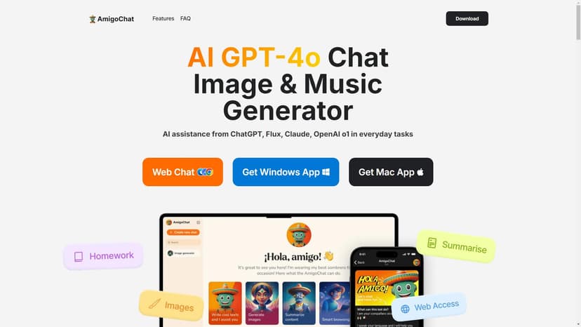 AmigoChat - 多功能AI助手：生成图像、作业解答、文本摘要、SEO内容、HASHTAG创作、视频构思一应俱全！GPT科技技术力撑。