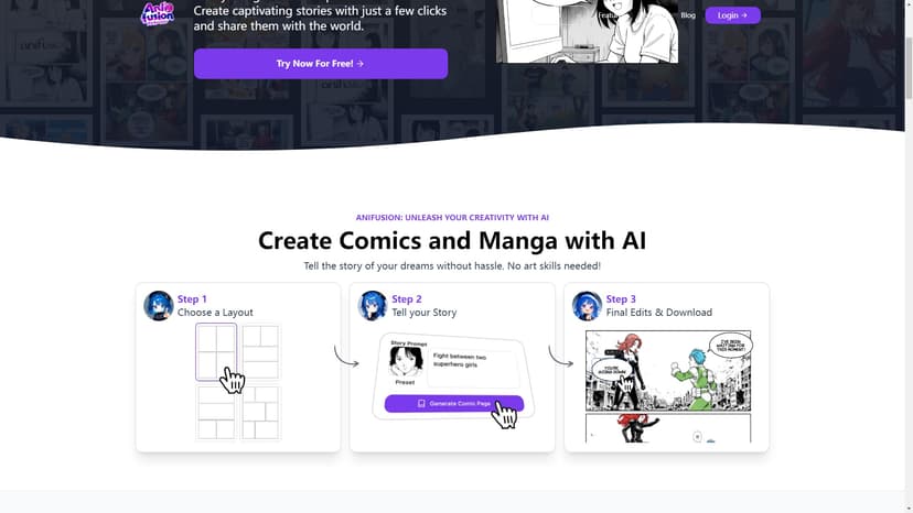 Anifusion - 使用简单的文本提示来生成AI漫画，无需任何工具或特殊知识。编辑并发布你的漫画与我们的强大画布编辑器！