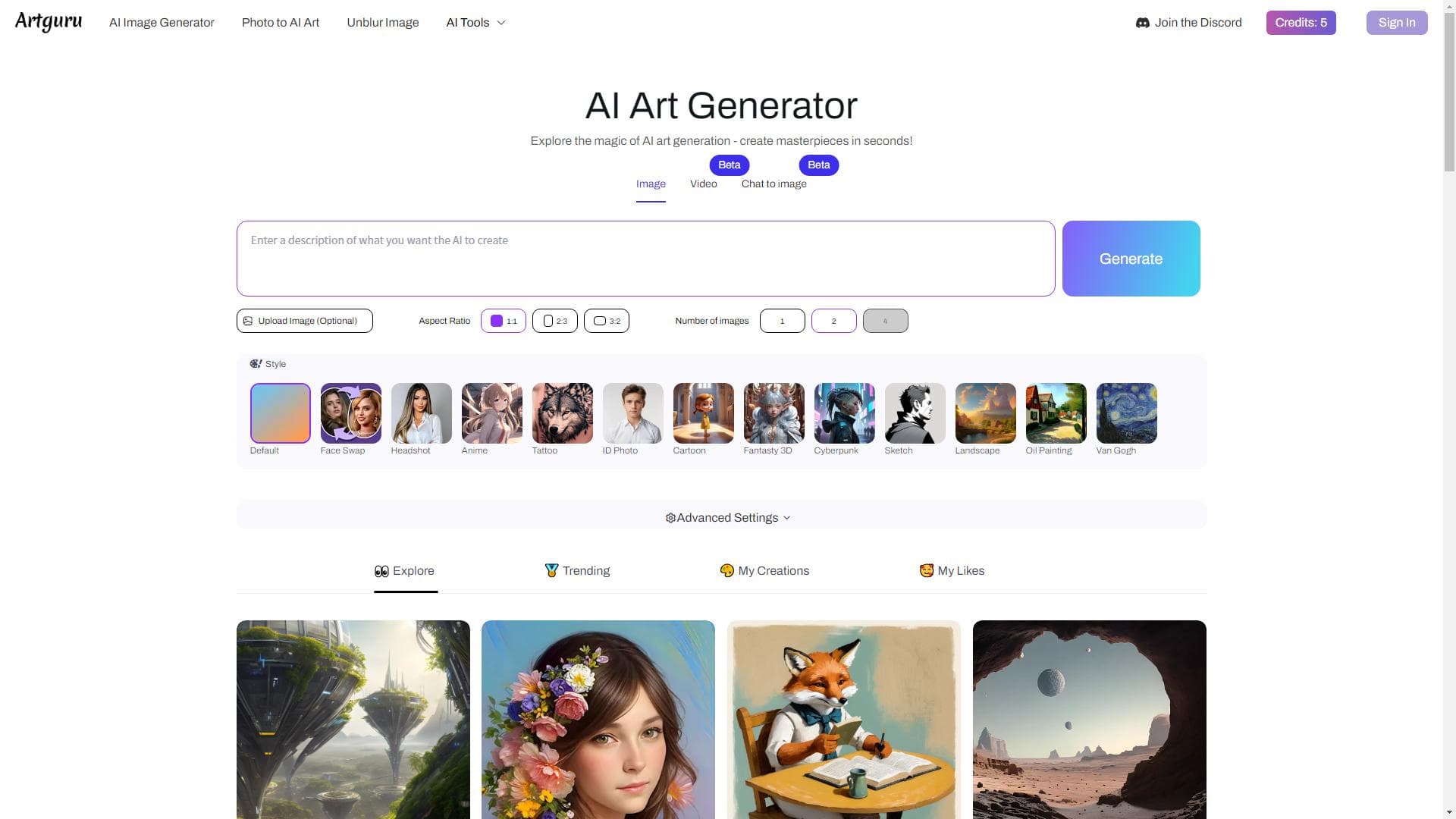 Artguru - Free Online AI Art Generator: Create AI Art from Text & Photo