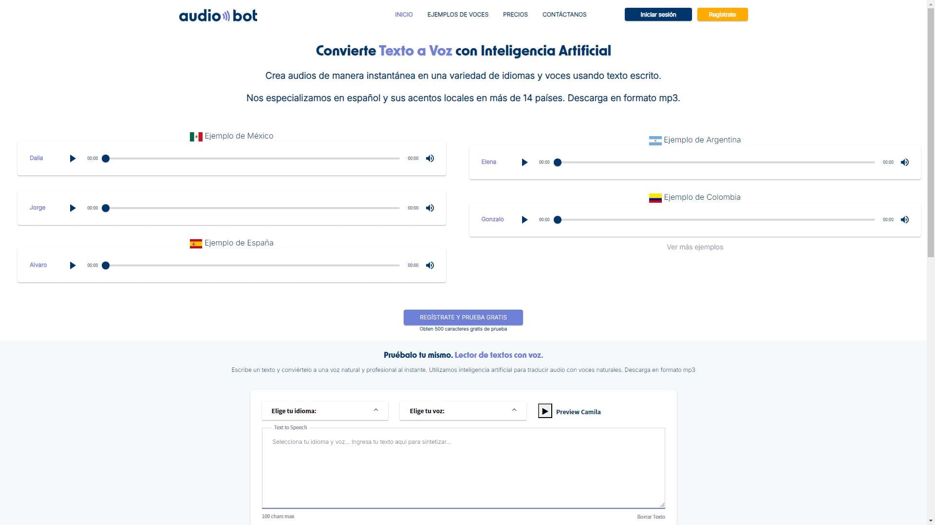 Generador de texto a voz con AI. Lector de texto y descarga a mp3