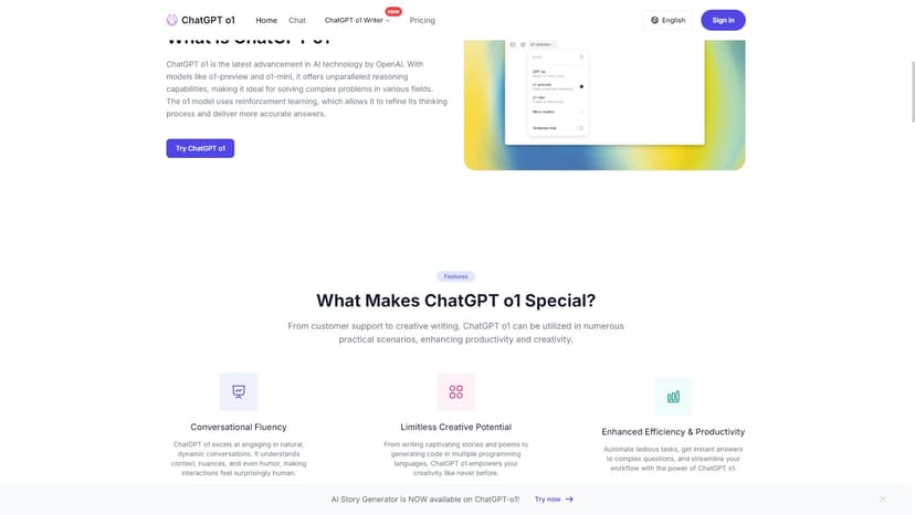 ChatGPT o1 Preview - 探索 ChatGPT o1 的先进功能，包括 o1 预览和 o1 小型模型。ChatGPT o1 是 OpenAI 最新推出的 AI 技术创新之一，旨在解决复杂问题并具有类似于人类思考的能力。