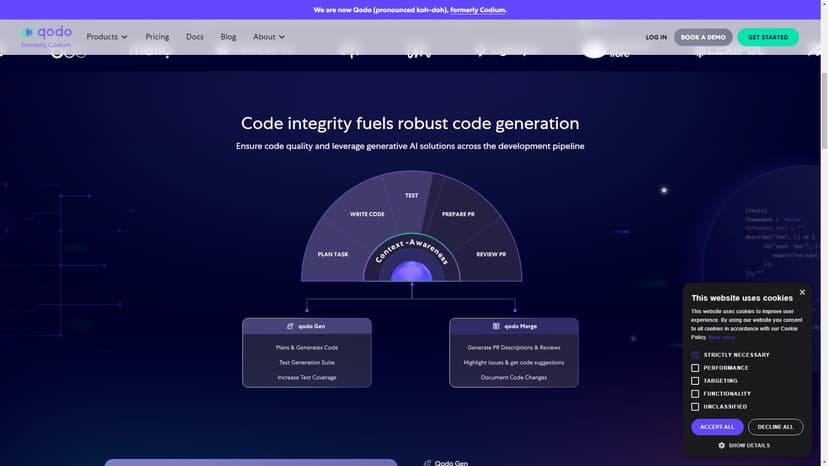 Qodo - Qodo是一款专注于代码整合和测试的AI工具，旨在帮助开发者快速生成高质量代码并进行内部审核。它集成了IDE和Git，可以直接在其中编写、测试和审查代码。