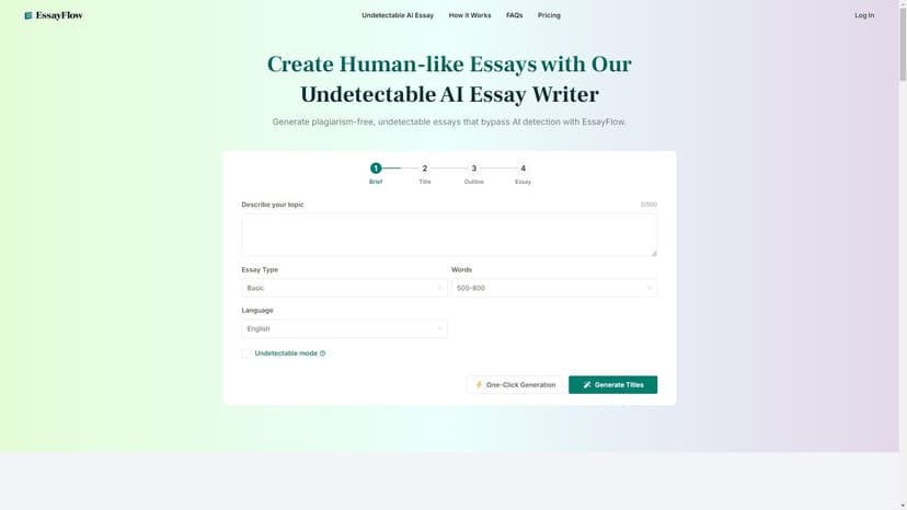 EssayFlow - 生成人类般、无抄袭文章的AI写作工具，通过EssayFlow的免费Essay生成器轻松绕过AI检测。