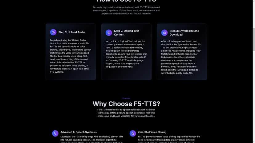 F5-TTS - F5-TTS是一款免费的实时文本到语音合成工具，利用人工智能技术生成自然、流畅的声音。