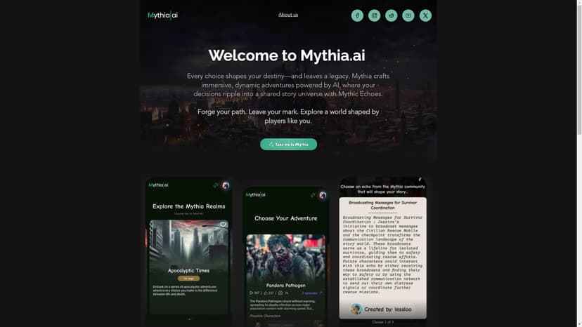 faible.ai - Mythia Home Page，AI生成网页内容的首选工具。