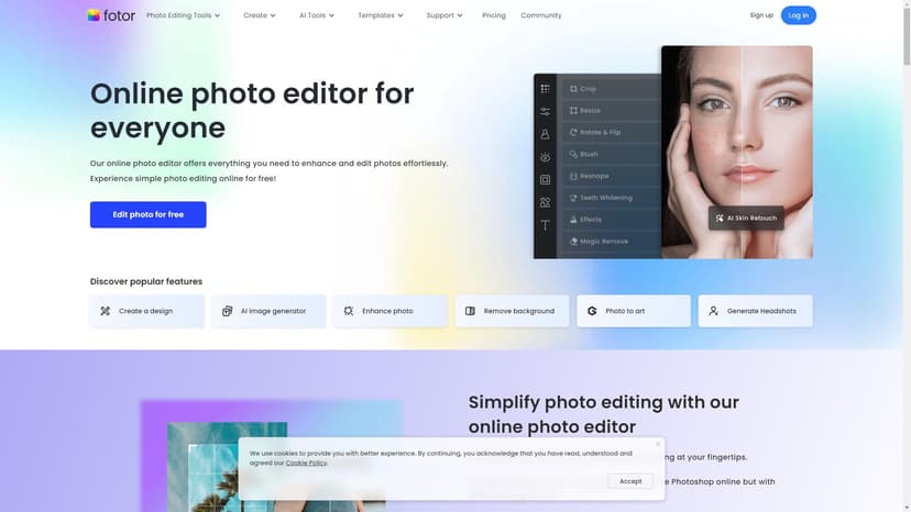 Fotor - 使用Fotor的免费在线照片编辑器，您可以轻松裁剪、添加文本和效果，并使用强大的图像编辑工具进行图片修饰。