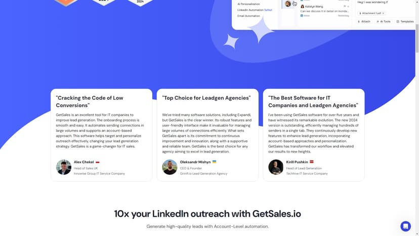 GetSales.io - GetSales.io是一款LinkedIn和电子邮件营销自动化工具，帮助用户大幅度提高LinkedIn营销的效果，并提供多种集成功能、AI助手Chrome扩展等。