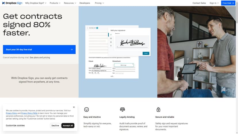 Dropbox Sign - Dropbox Sign是一款最简单的电子签名解决方案，帮助您发送、接收和管理法律绑定的电子签名。试用免费！。