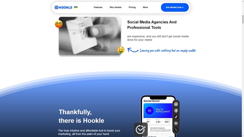 Hookle - Hookle是一个全面的社交媒体管理工具，集成了人工智能技术和自动化功能。通过它，您可以轻松地创建内容、计划发布并优化您的社交媒体营销活动。