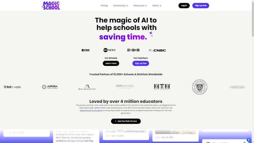 MagicSchool AI - MagicSchool - 面向学校的顶尖AI平台，超过两百万教师使用，帮助制定课程计划，教师免费。