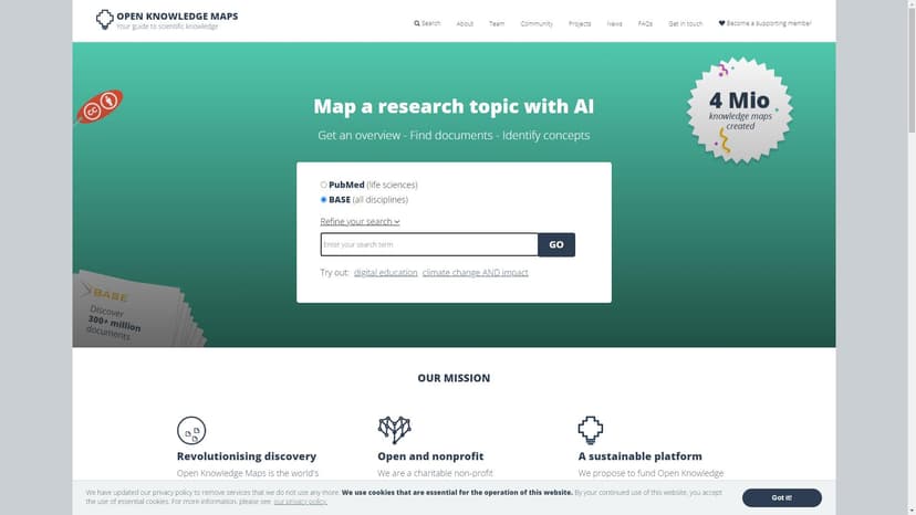 openknowledgemaps.org - 科学文献检索利器，视觉化概述，精准发现相关论文和重要概念。