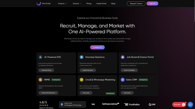 Pitch N Hire - Pitch N Hire是一款高级人工智能驱动的工具，帮助管理就业管道、评估、视频面试等招聘流程。