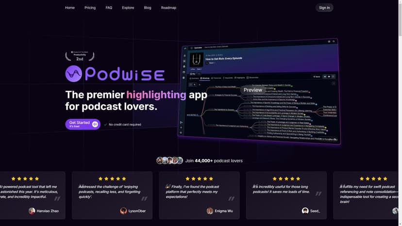 Podwise - Podwise 是一款专注于 podcast 学习的应用程序。通过提取结构化知识和自定义章节，用户可以快速获取所需信息并深入了解他们感兴趣的话题。