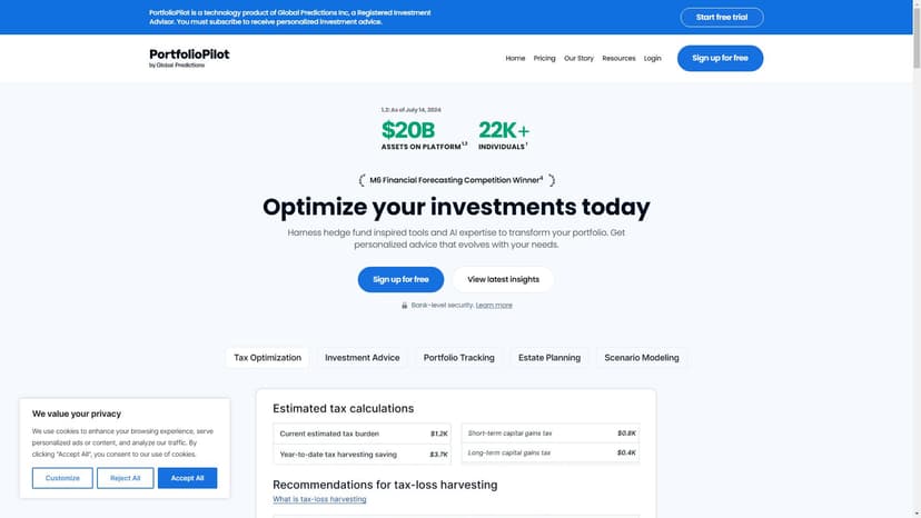 PortfolioPilot - PortfolioPilot是一款以人工智能为核心的金融管理工具，提供税优化、资产追踪和投资决策等功能。利用其高级财务模型和AI技术，您可以更好地掌控自己的财务状况，并做出基于数据的明智投资决策。