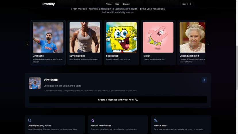 Celebrity Voice AI - 使用 Celebrity Voice AI，你可以利用人工智能技术来创造任何名人的语音消息，从 Morgan Freeman 到 SpongeBob，使任何有名的名字都能为你讲述故事。