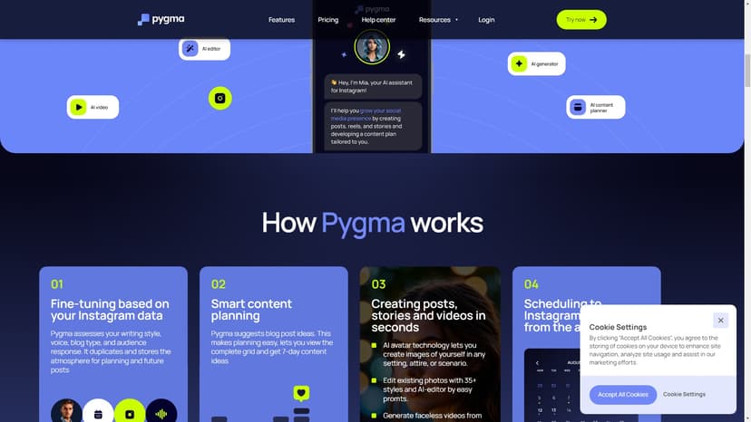 Pygma - Pygma是一个个性化的社交媒体助手，旨在帮助您提高社交媒体账号的成长。它可以通过对话形式为您提供所有必需的工具和功能，无论是创建、计划还是与受众互动。