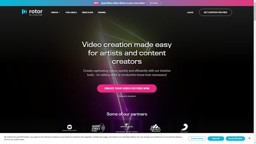 Rotor Videos - Rotor Videos 是一款音乐视频、宣传视频、Spotify 转盘视频和歌词视频的快速生成器，为您提供连接音乐与粉丝的另一种方式。