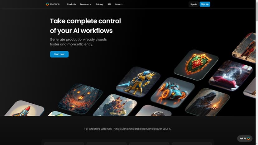 Scenario - Scenario 是一款可以帮助您快速、高效生成高质量可视化内容的 AI 工具。无论是个人还是团队，都能从中受益于它卓越的功能和灵活性。