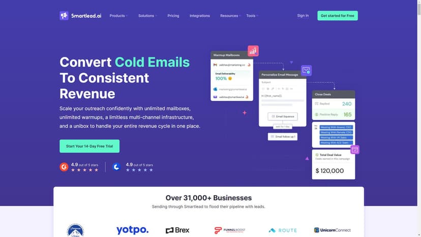 Smartlead - Smartlead：通过自动切换邮箱和AI预热功能，有效发送大量冷邮件，避免进入垃圾箱。支持14天免费试用。