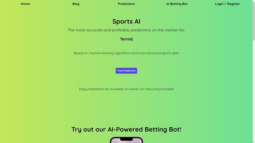Sports AI - Sports AI是一款使用最先进机器学习算法提供最精准体育预测的工具，提供市场上最佳赌注建议。
