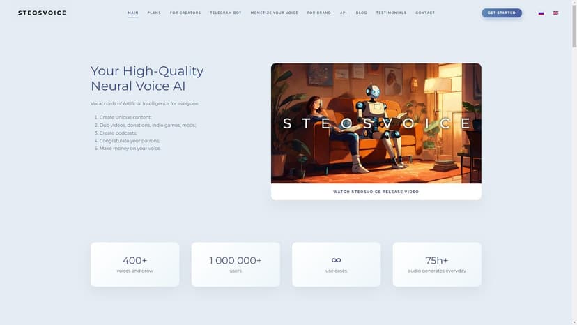 SteosVoice - SteosVoice是一款高质量的人工语音合成工具，支持真实感极强的声音。适用于内容、模组和游戏创作者进行TTS应用。
