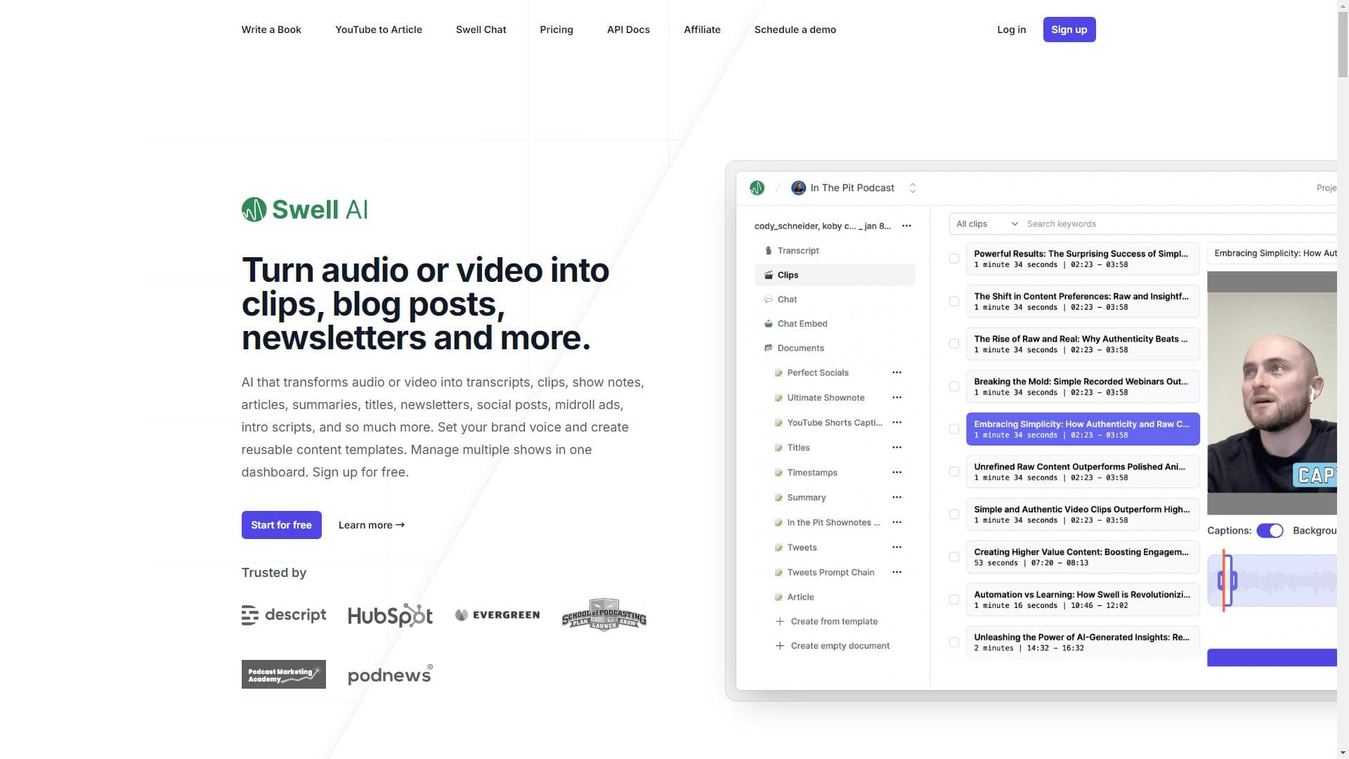 Swell AI | 将音频或视频转化为每个营销渠道的可用内容