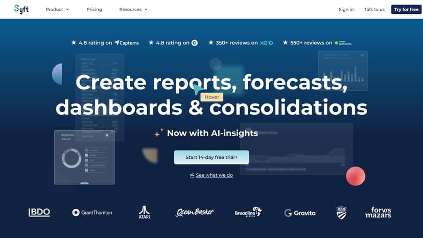 Syft Analytics - Syft Analytics是一款为企业、会计师事务所和非营利组织设计的金融报表交互式和合作工具。