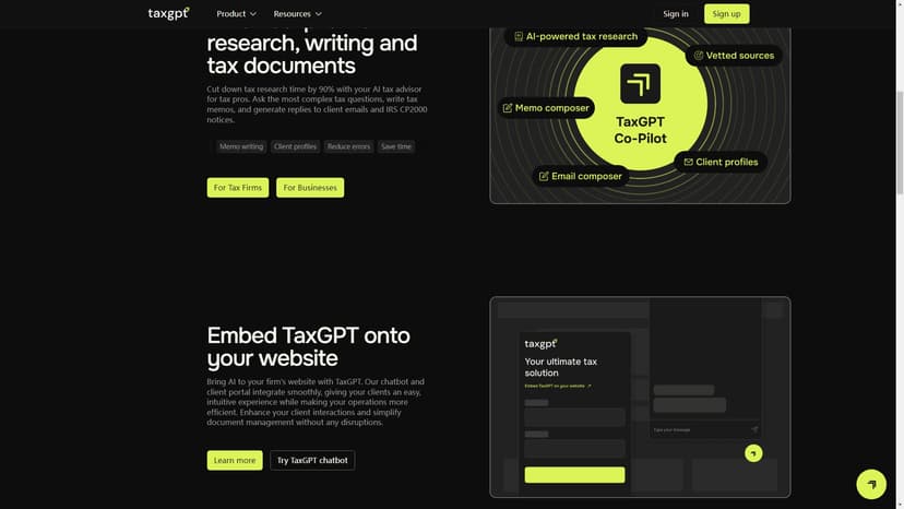TaxGPT - TaxGPT是一款基于AI技术的税务协同工具，旨在帮助会计师和税务专家提高工作效率。它提供了全面的税务研究、撰写及数据分析功能，可以大幅度提升账户管理与税务操作的生产力。