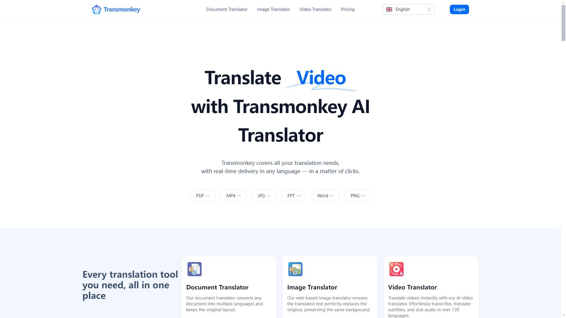 Transmonkey在线翻译工具——利用最先进的AI技术即时转换文件、图片和视频