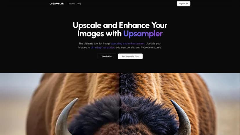 Upsampler - Upsampler是一个高级图像放大和增强的工具，可以增加分辨率、添加新细节并改善纹理。每天登录可获得免费信用。