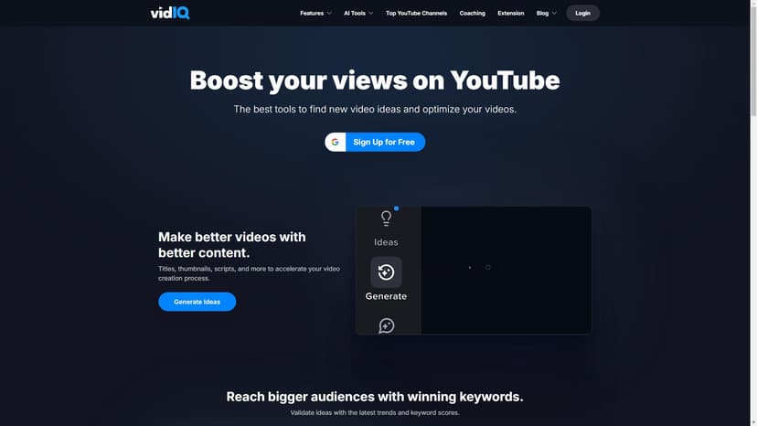 VidIq - VidIQ助你快速增长YouTube观众，提供必需工具与知识，拓展更广阔平台。