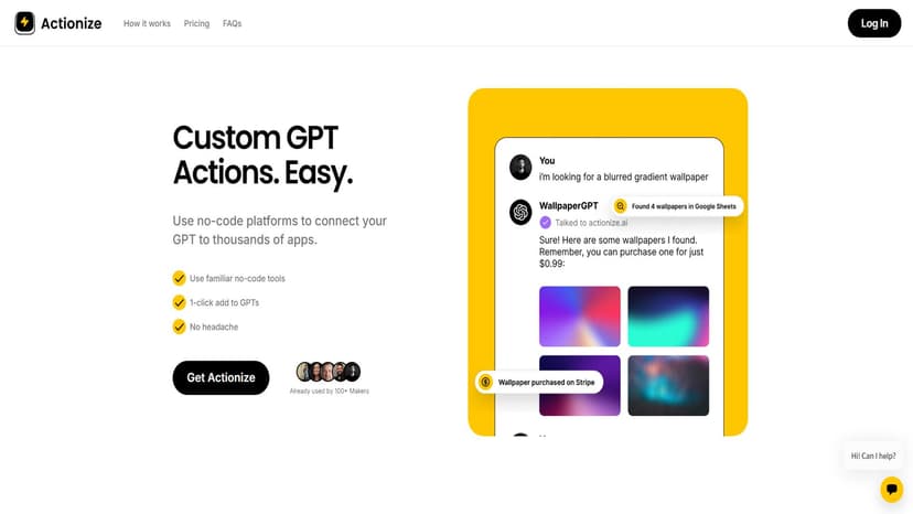 Actionize - 通过熟悉的无代码工具，快速为GPT创建自定义动作，连接数千个应用和自动化。