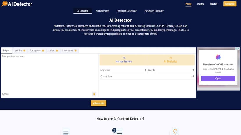 AI Detector - AI detector 可以帮助您检测内容中包含的 AI 百分比。您可以使用带百分比的 AI 检查器来确定您的内容是否由人类或 AI 写作工具编写。