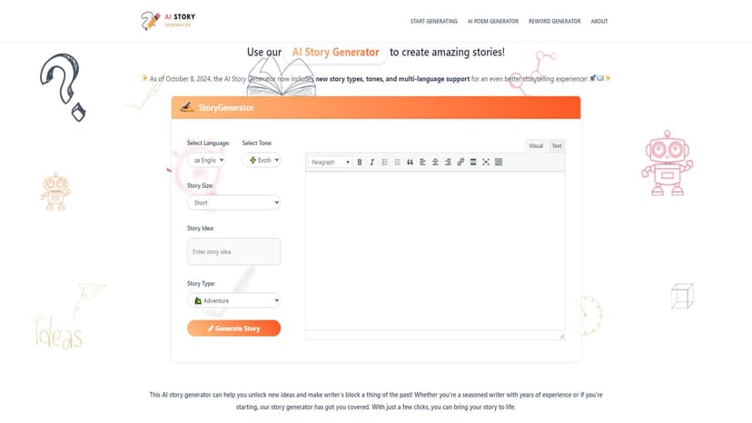 StoryGenerate - 使用 StoryGenerate AI 故事生成器，轻松创建独特的故事！只需几个简单步骤即可开始创作！