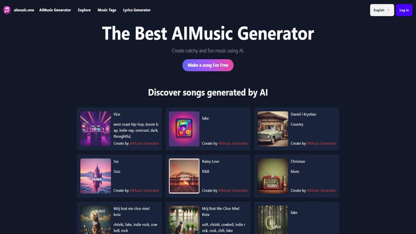 AIMusic Generator - AIMusic Generator是一款全新的音乐生成平台，利用人工智能技术创造出独一无二的MP3歌曲。用户可以免费使用此工具，并立即下载并享受创新音乐。