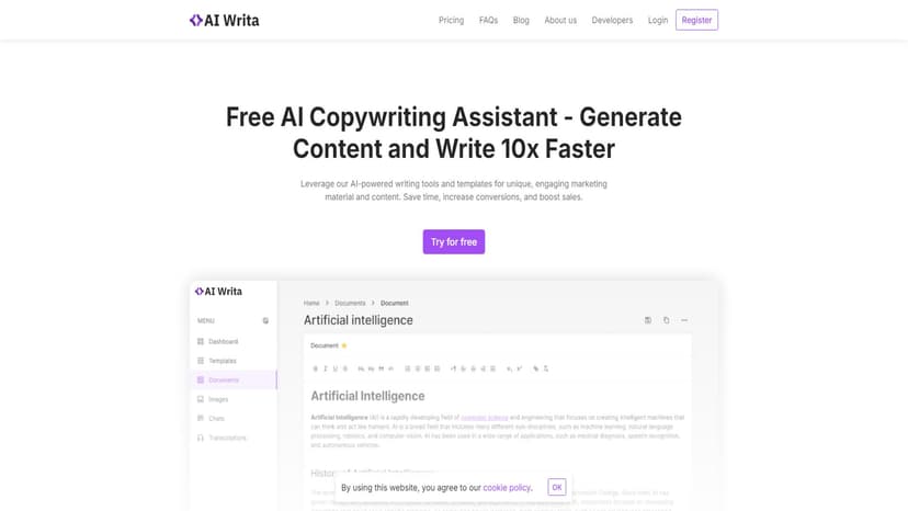 AI Writa - AI Writa是一款免费的AI写作工具，支持50多种模板、AI图像、AI聊天和转录功能。