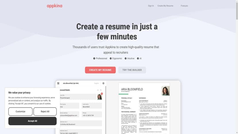 Appkina - Appkina是一款在线简历制作工具，帮助用户快速生成高质量简历。
