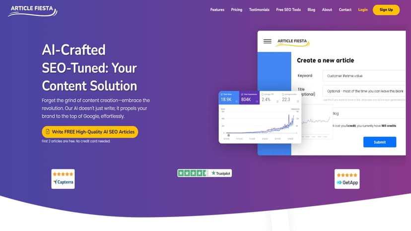 Article Fiesta - Article Fiesta是一款AI写作工具，帮助用户快速生成高质量SEO文章，提升网站排名。