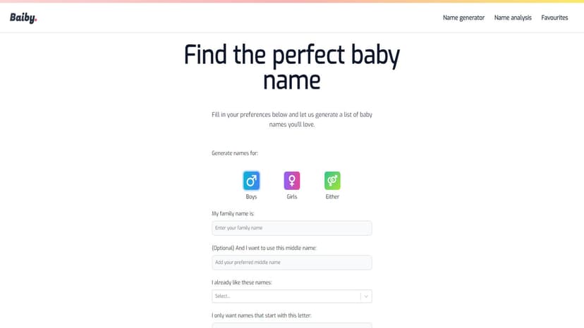Baby Name Generator - 使用AI生成器找到独特的婴儿名字，包括男孩、女孩和中性名字。
