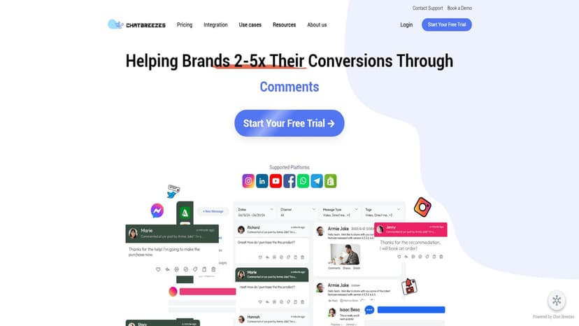 Chat Breezes - Chat Breezes是一款社交商务平台，旨在帮助企业与客户建立联系，优化业务流程，并提高销售业绩。立即开始免费试用。