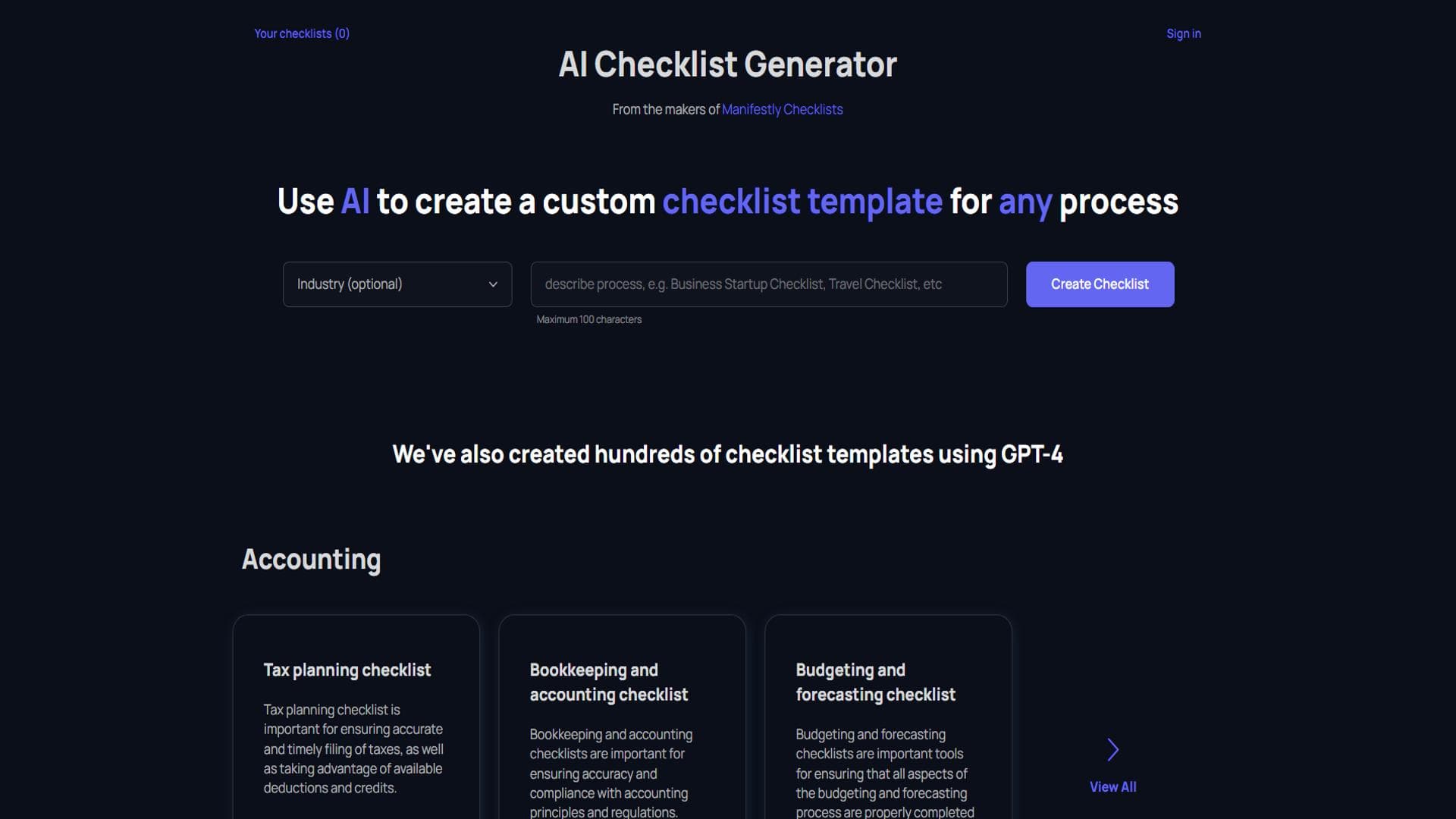 AI Checklist Generator：自定义清单模板生成器