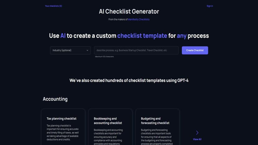 AI Checklist Generator - 利用 ChatGPT 的强大功能，通过 AI 检查生成器创建定制化的清单模板。