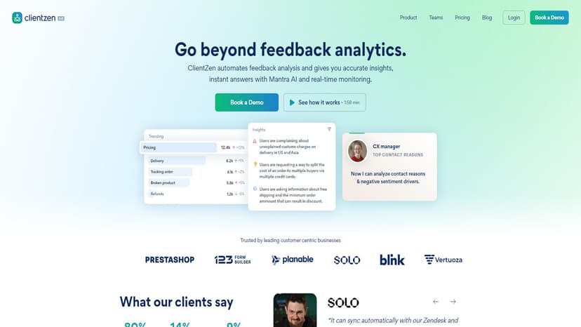 ClientZen - 通过清洗、分析和监控全程的客户反馈，ClientZen超越了传统的客户反馈分析工具。