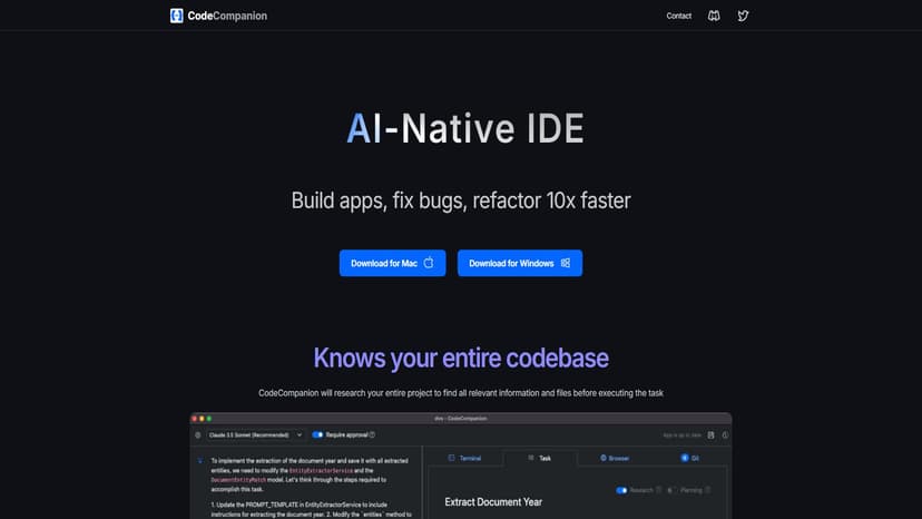 CodeCompanion - CodeCompanion是一款桌面AI编程助手，帮助开发者更快地原型设计、更智能地编码，并提升学习效率。