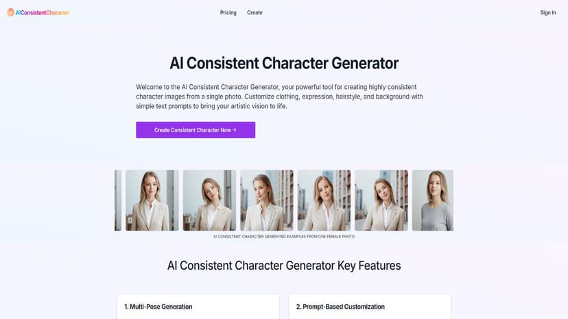 Consistent Character Generator - AI一致角色生成器，轻松生成、定制和转换角色，适用于摄影、游戏、艺术等领域。