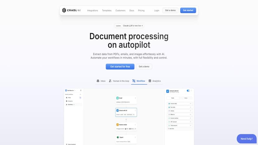Cradl AI - Cradl AI是一款无需编码的AI工具，能够快速准确地自动化文档工作流程。