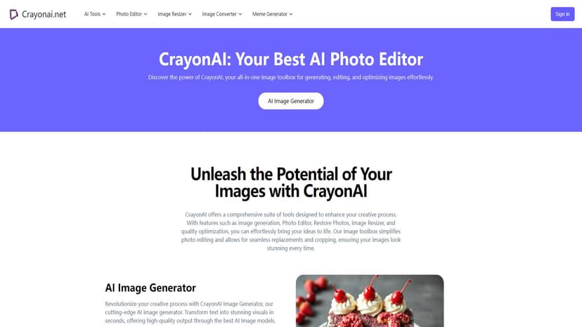 CrayonAI - CrayonAI是集成了一系列强大AI工具的图像编辑器，旨在为用户提供全方位的图像生成、修复和优化解决方案。
